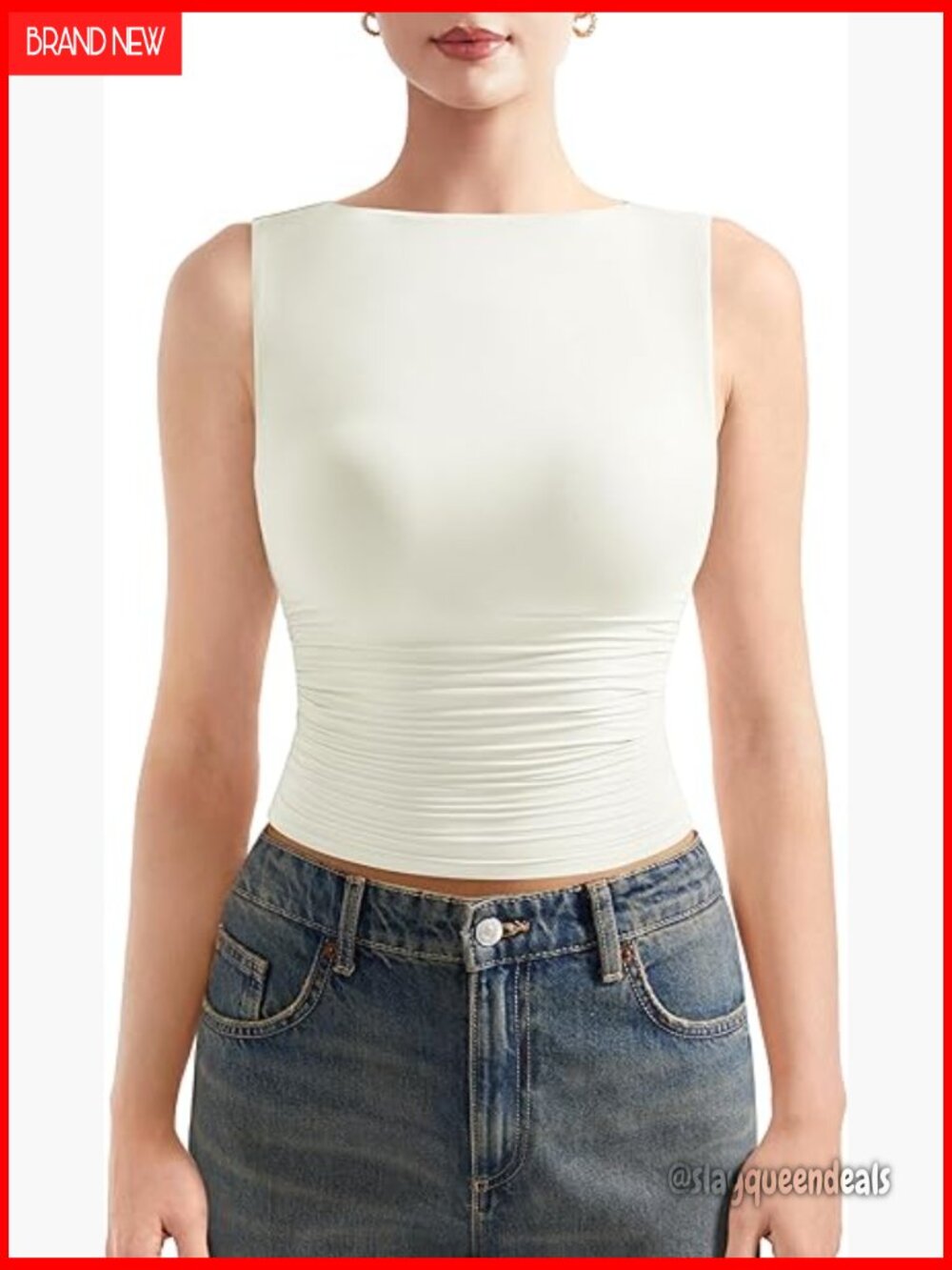 Double Lined Ruched Tank Top Buttery Soft Fitted Y2K Summer T-Shirt